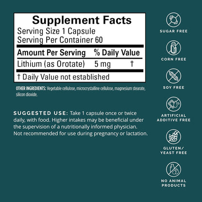 Lithium Orotate Mood & Cognitive Support Capsules - 60 Capsules